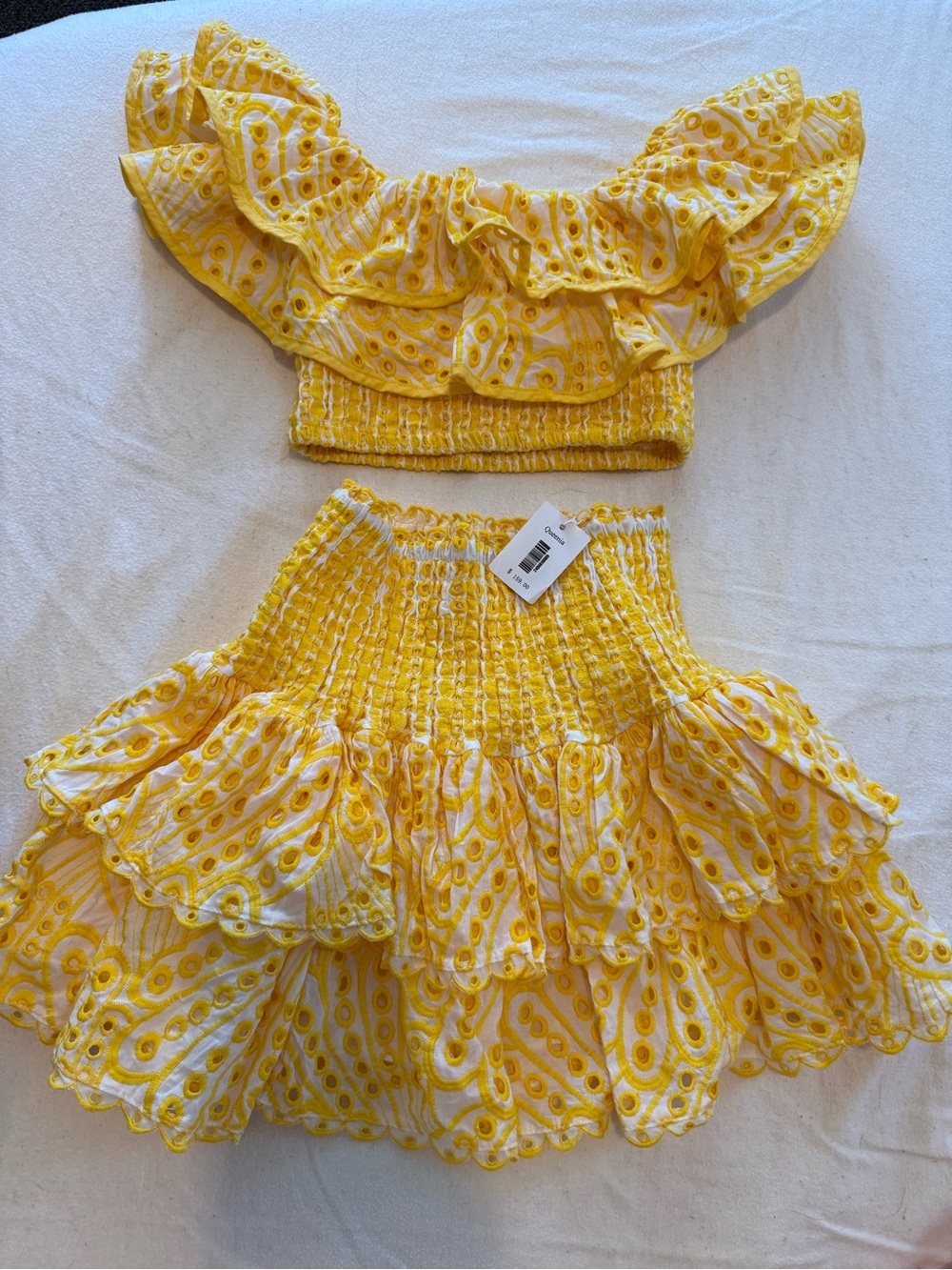 Yellow Ruffled Off‑Shoulder Crop Top - 2‑Piece Set